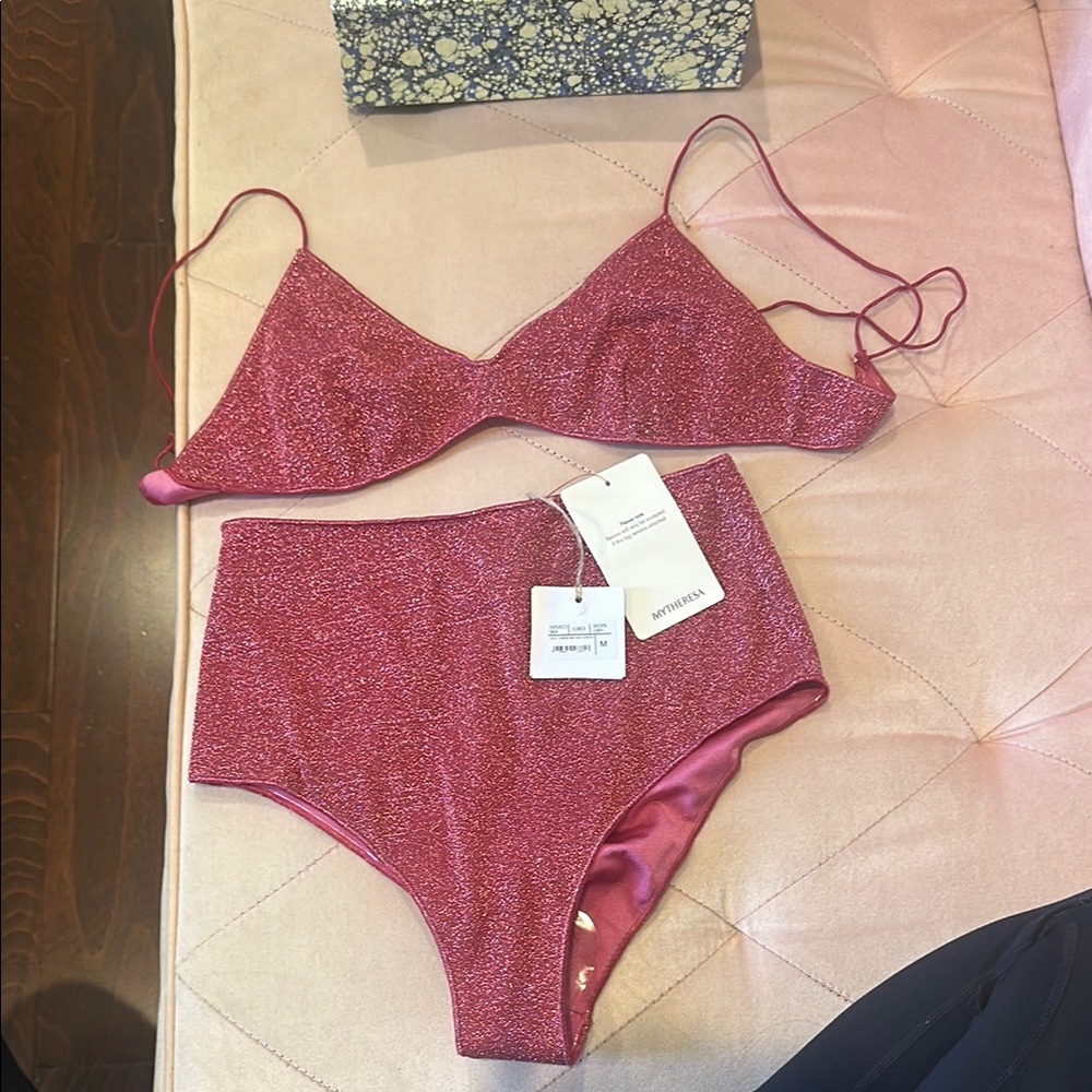 Raspberry sparkly oseree bikini set